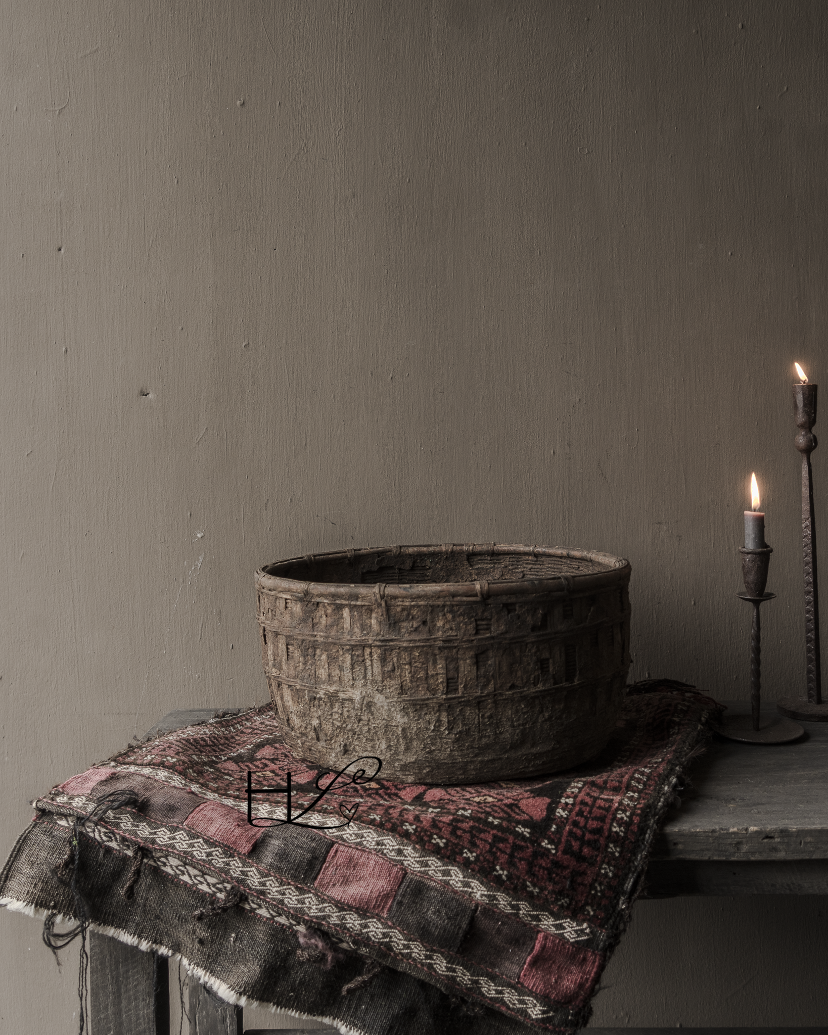 Origineel vintage ratan rieten leem mand-6