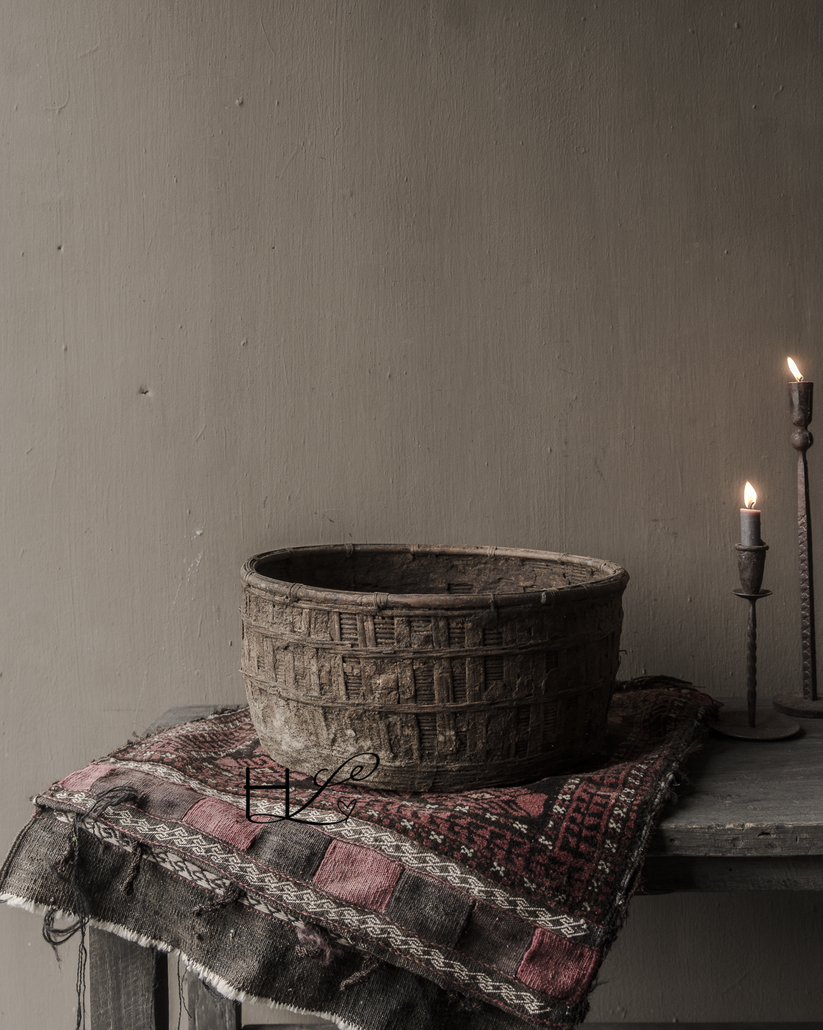 Origineel vintage ratan rieten leem mand-7