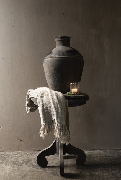 Sturdy old wooden wine table / round table HOFFZ