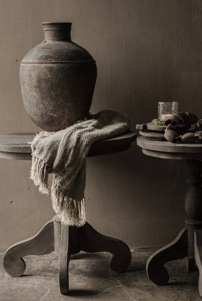 Stoer oud houten  Wijntafel /Ronde tafel   HOFFZ