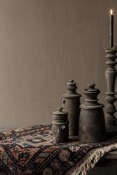 Originele Oude houten Nepalese  Kruikjes met deksel HOFFZ