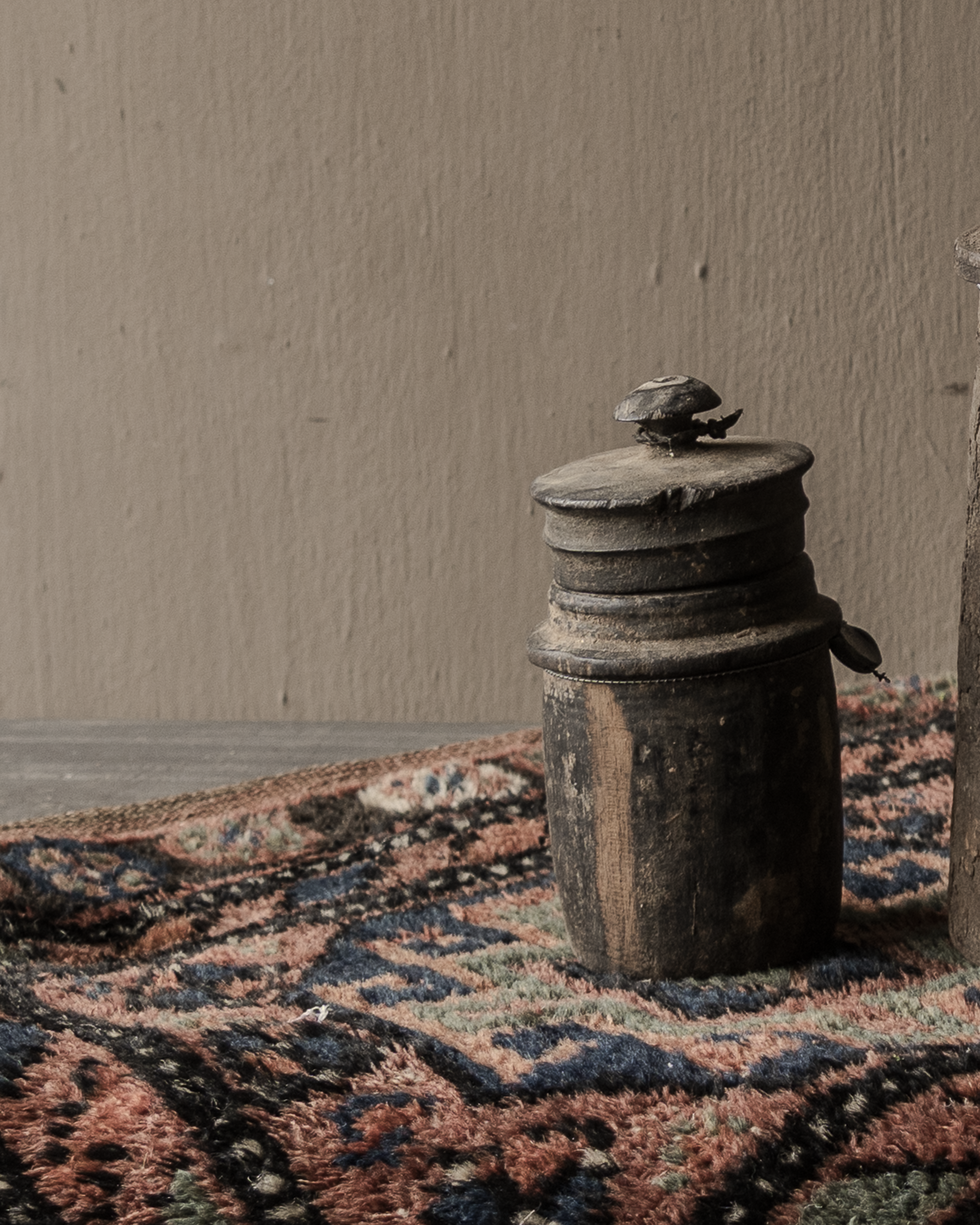 Original Old wooden Nepalese Jar with lid-1