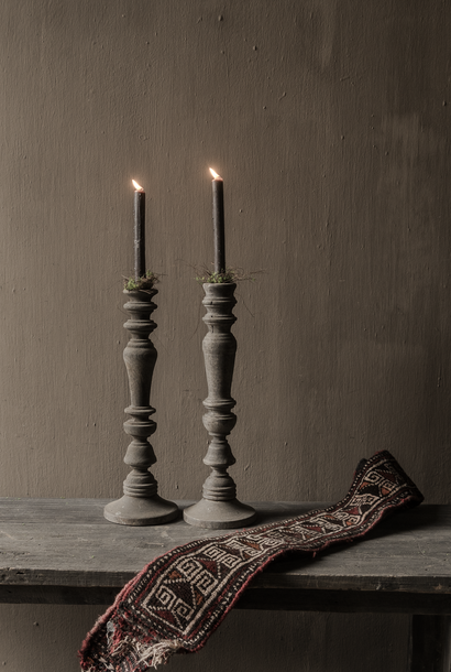 Sturdy old weathered rustic wooden candlestick