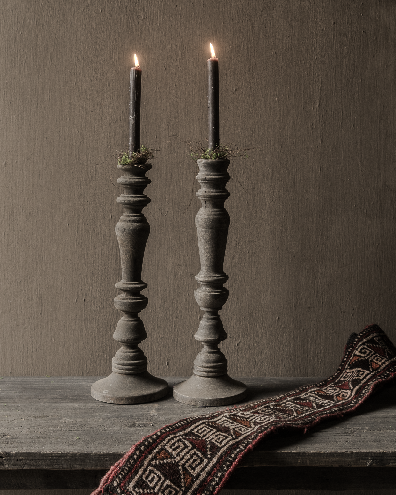 Stoer oud verweerd rustiek Houten kandelaar-2