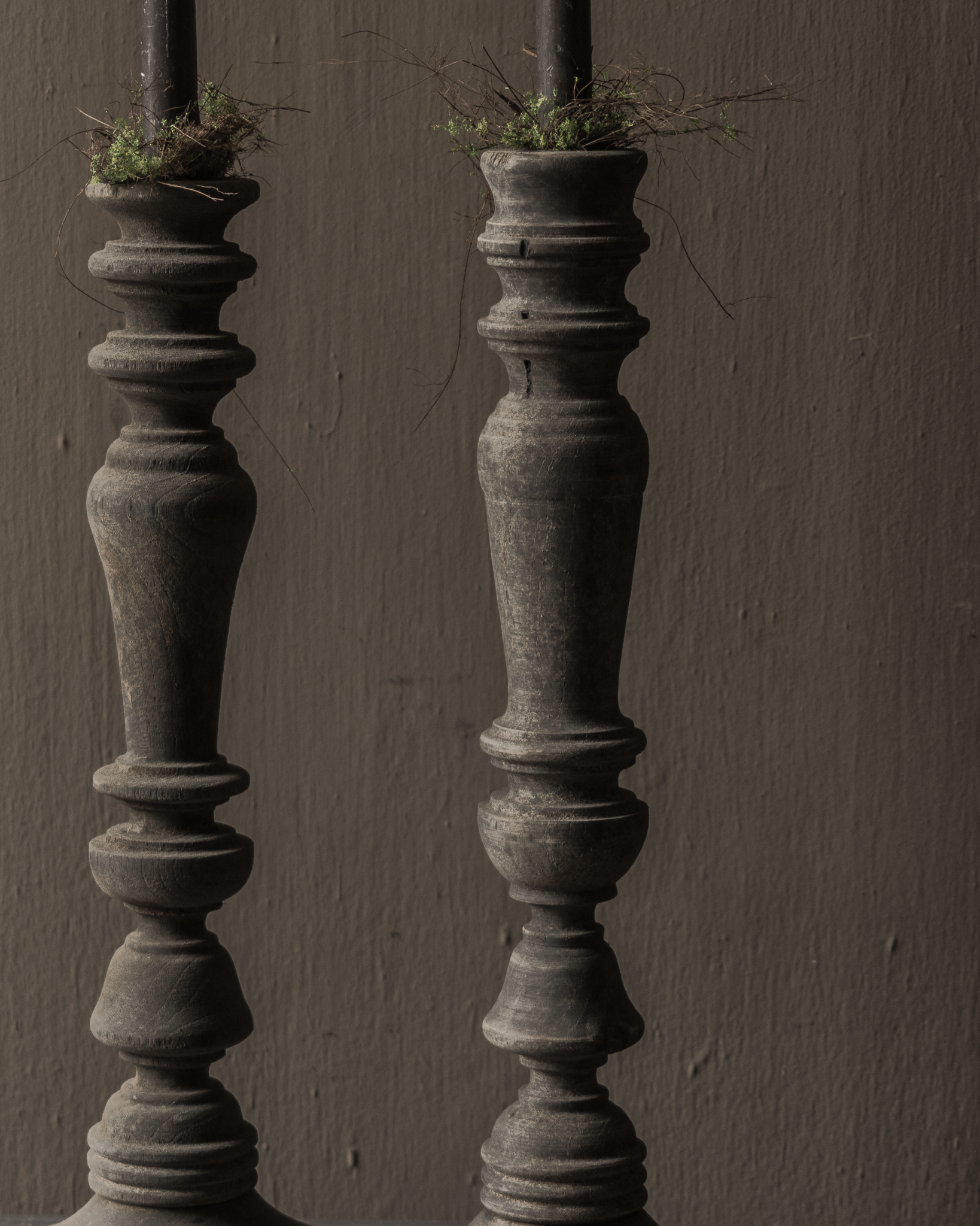 Stoer oud verweerd rustiek Houten kandelaar-3