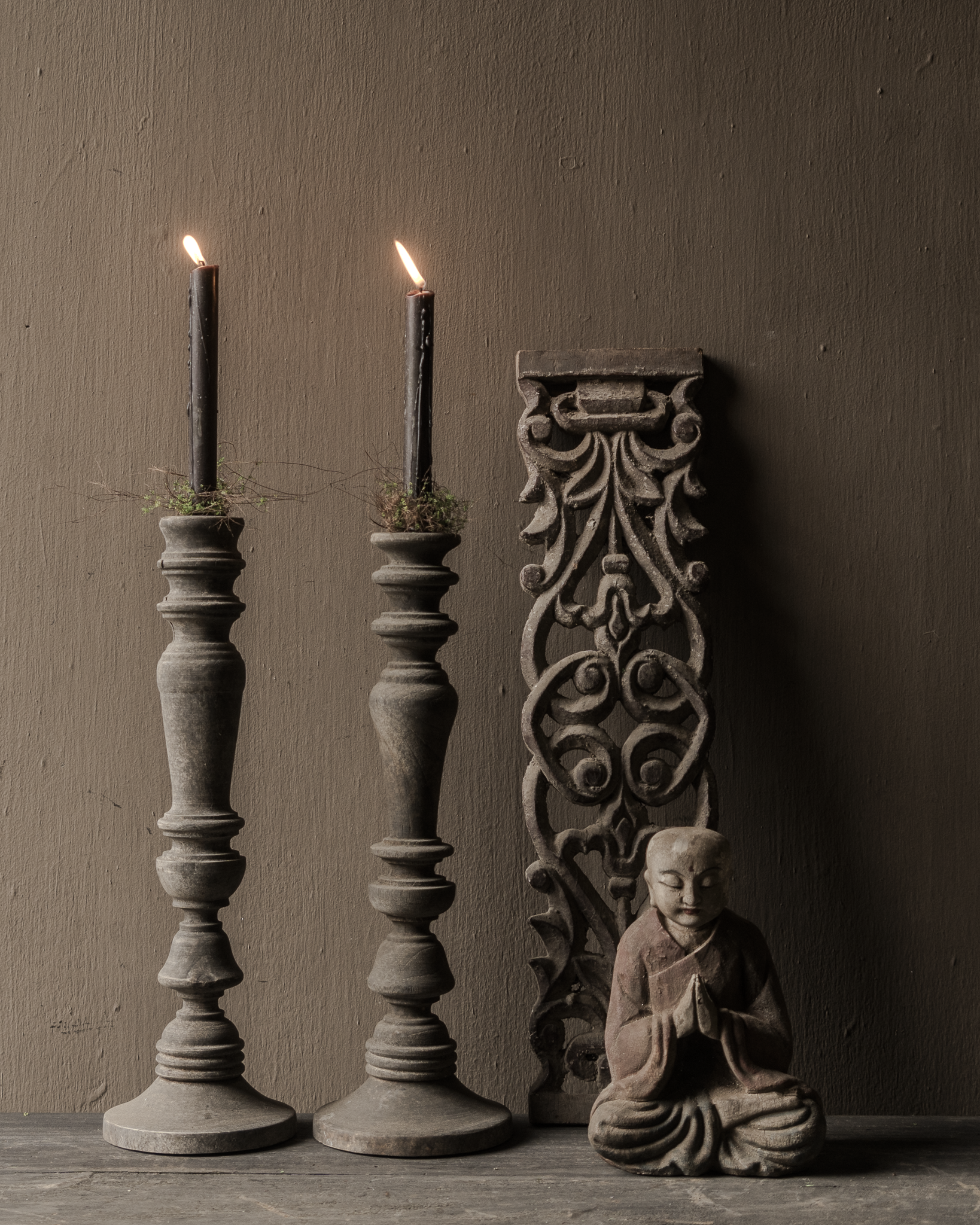 Stoer oud verweerd rustiek Houten kandelaar-5