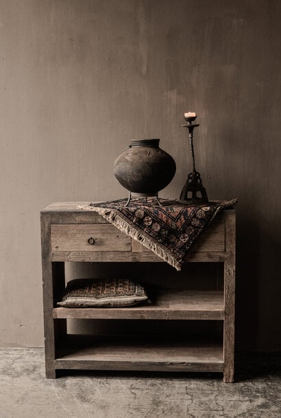 Sturdy, old wooden wall table / side table with drawers