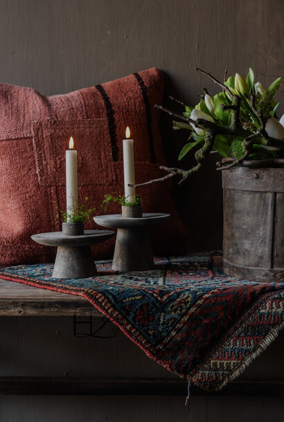 Sturdy old weathered rustic wooden candlestick