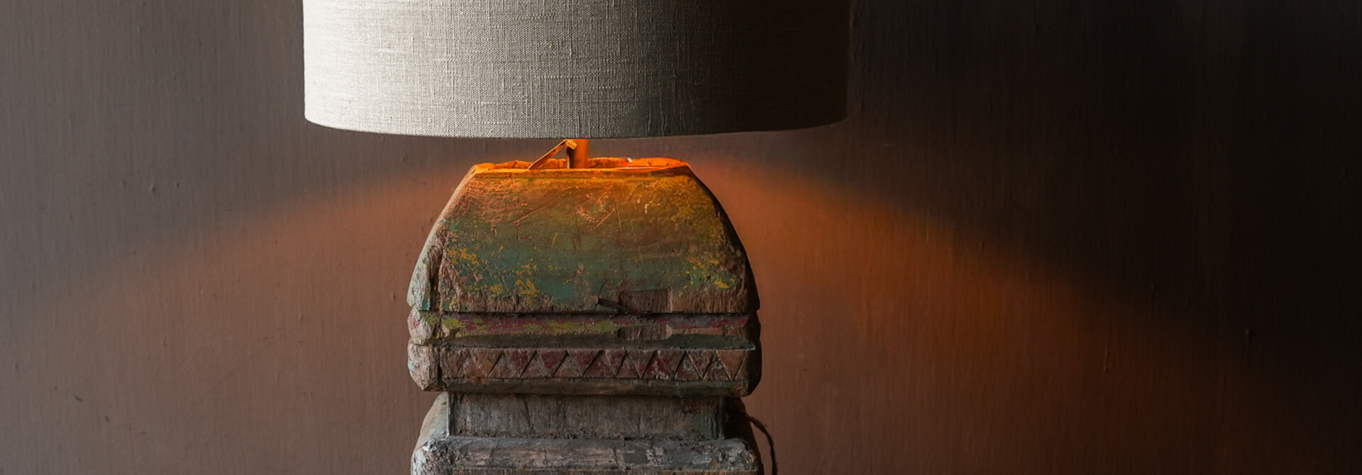 Unique table lamp made of old wooden baluster – authentic