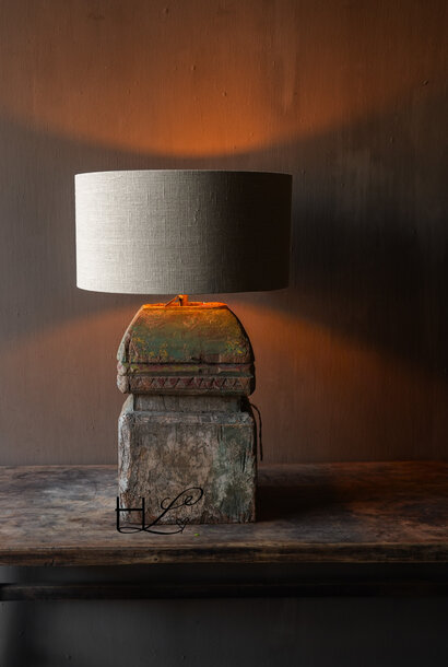 Unique table lamp made of old wooden baluster – authentic