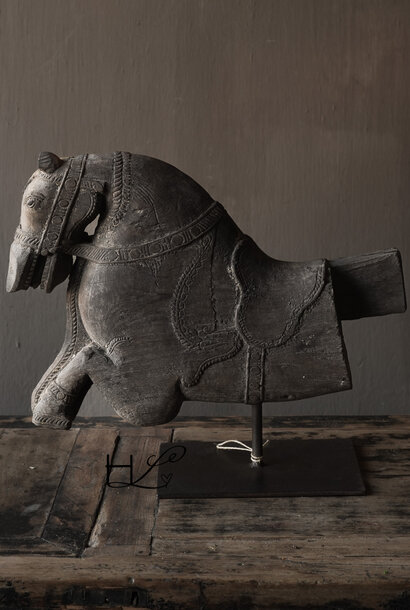 Unique antique wooden horse from India – authentic temple ornament