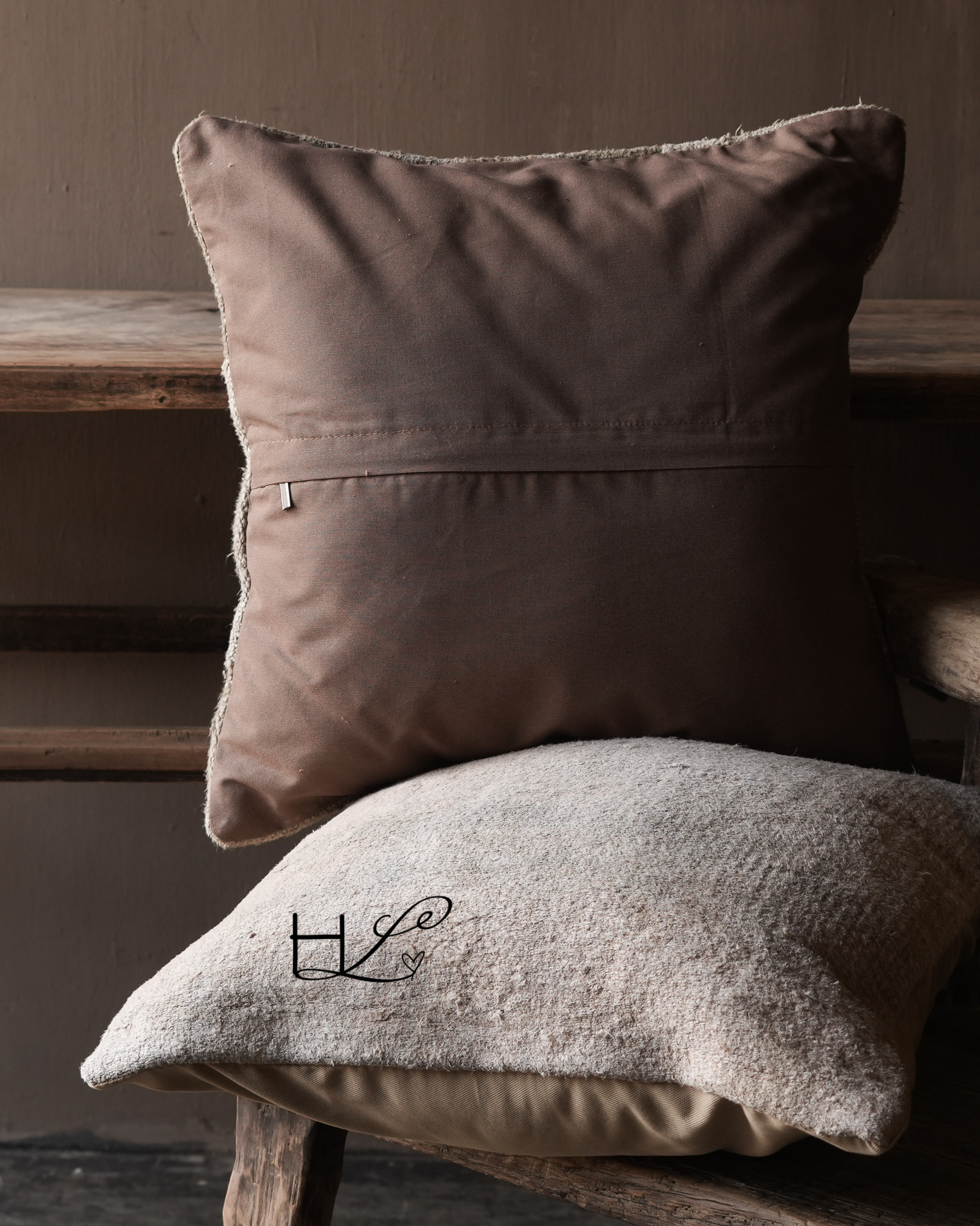 Einzigartiges, robustes Hanfkissen – taupe | 50 x 50 cm | inklusive Füllung-4