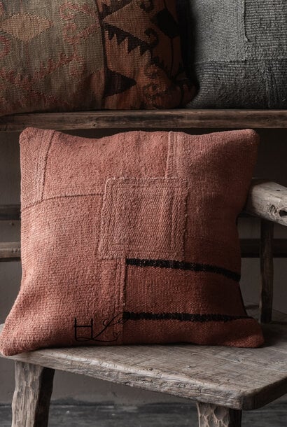 Unique vintage hemp cushion – salmon/orange pink shade
