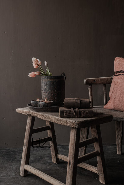 Antique Elmwood stool/table – old wooden bench