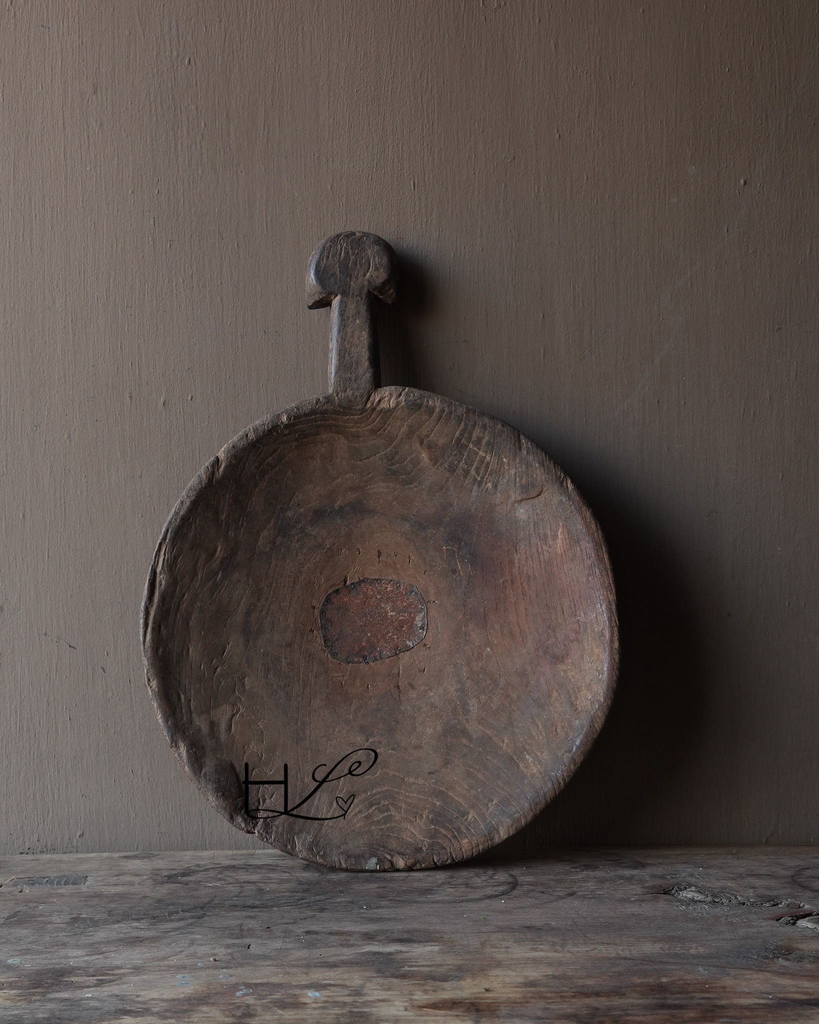 Maharashtra-Schale mit Henkel – antikes Holzobjekt-2