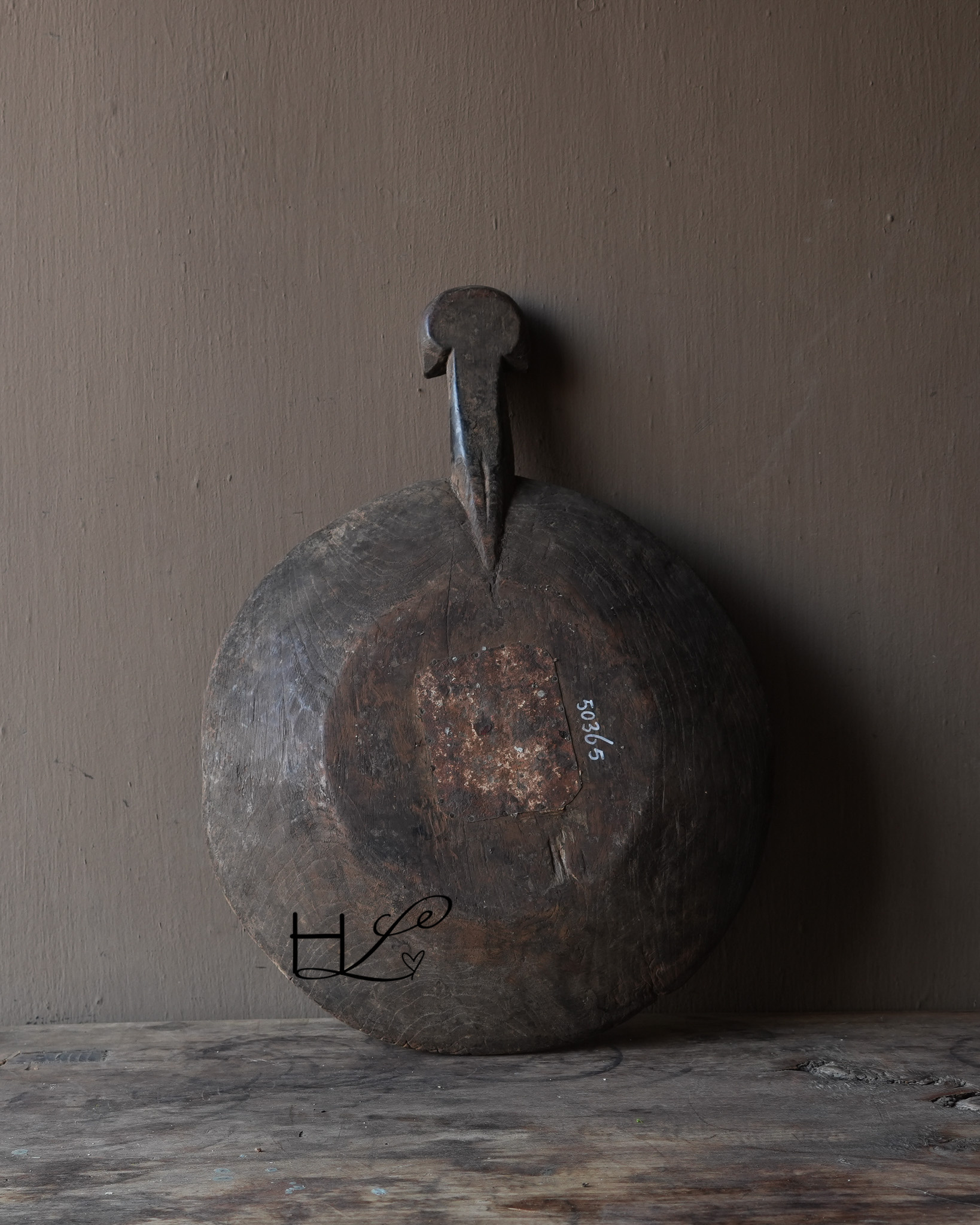 Maharashtra-Schale mit Henkel – antikes Holzobjekt-4