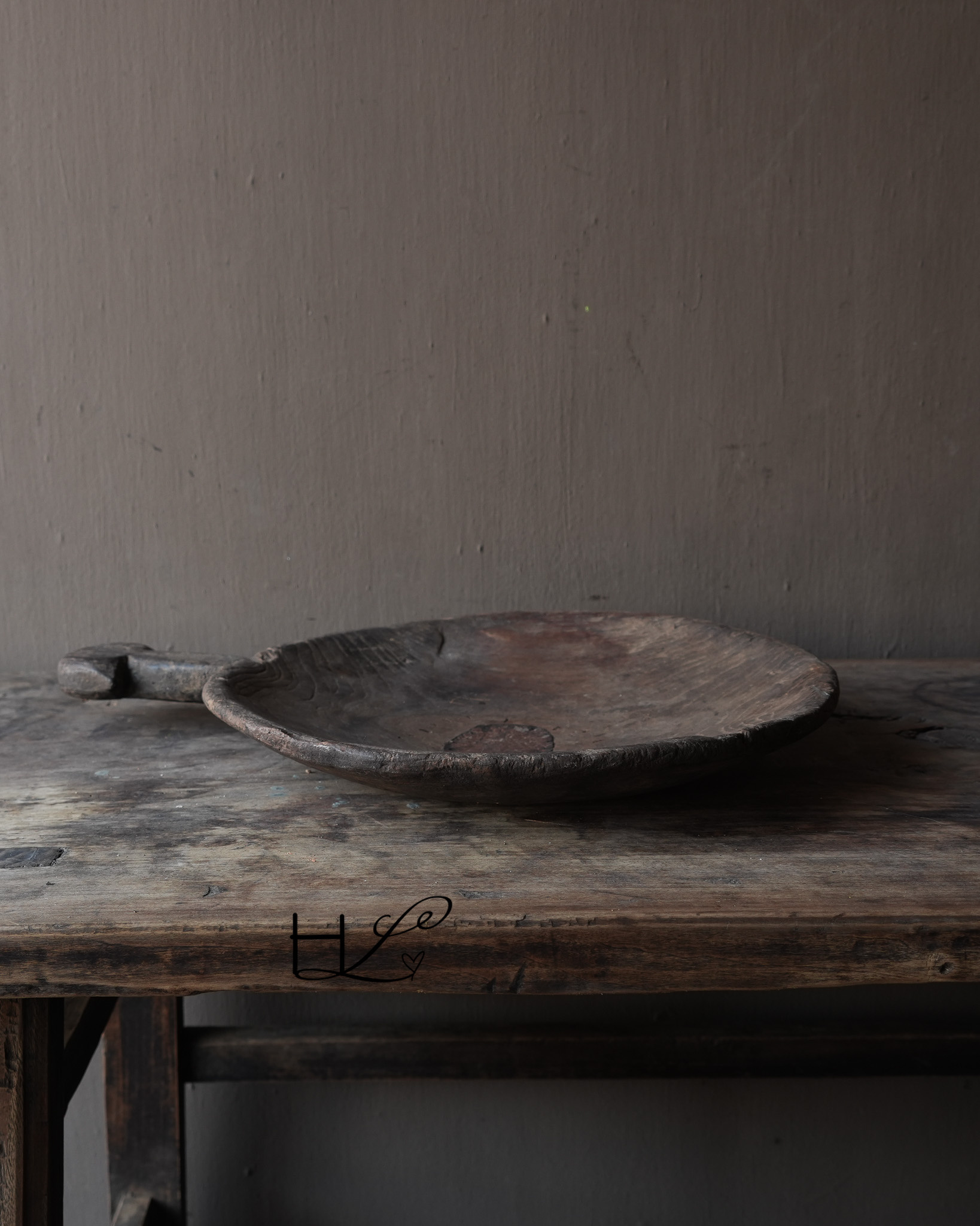 Maharashtra-Schale mit Henkel – antikes Holzobjekt-5