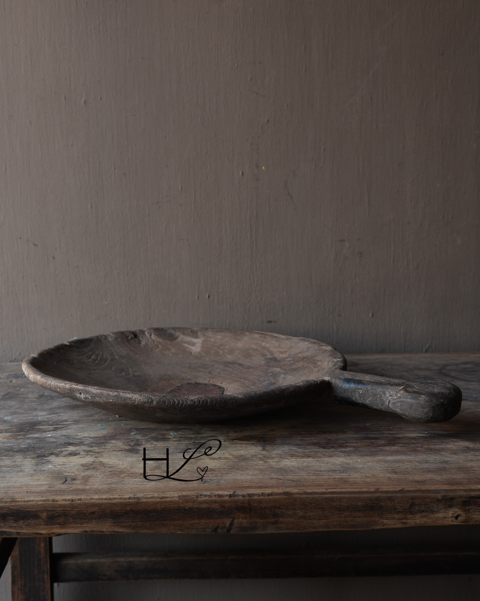 Maharashtra-Schale mit Henkel – antikes Holzobjekt-6