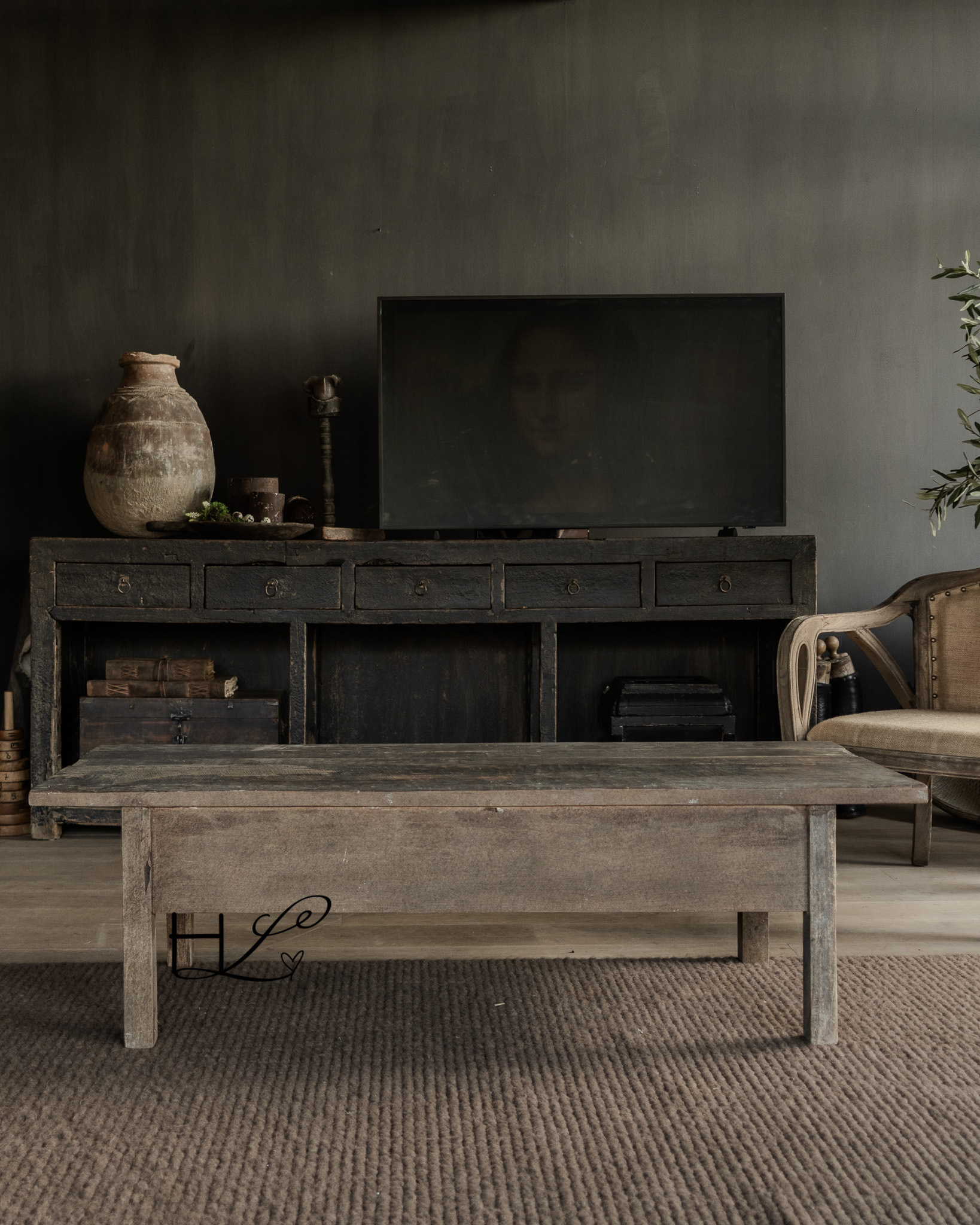Salontafel oud rustiek hout uniek met drie lades-4
