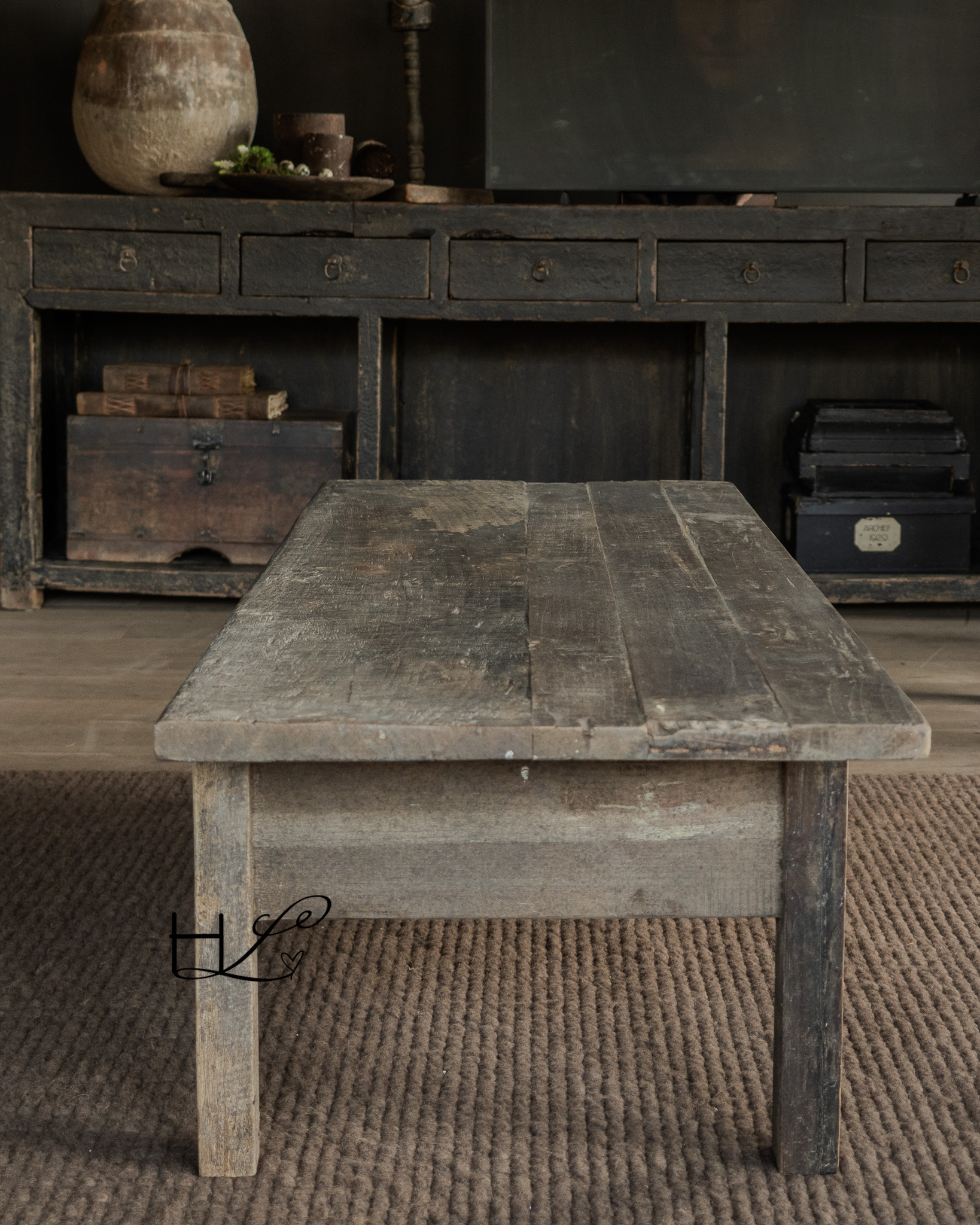 Salontafel oud rustiek hout uniek met drie lades-6