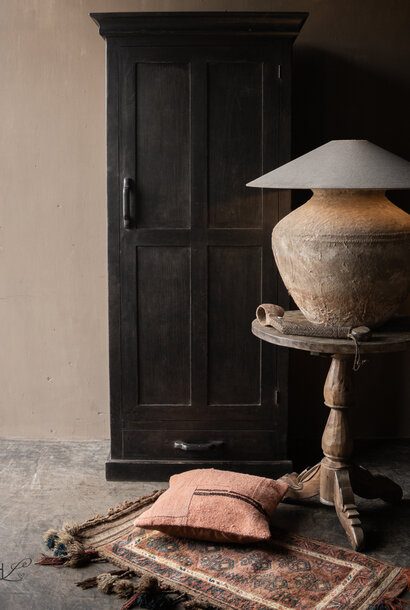 Beautiful, sturdy, rural, old, narrow, single-door wooden cabinet