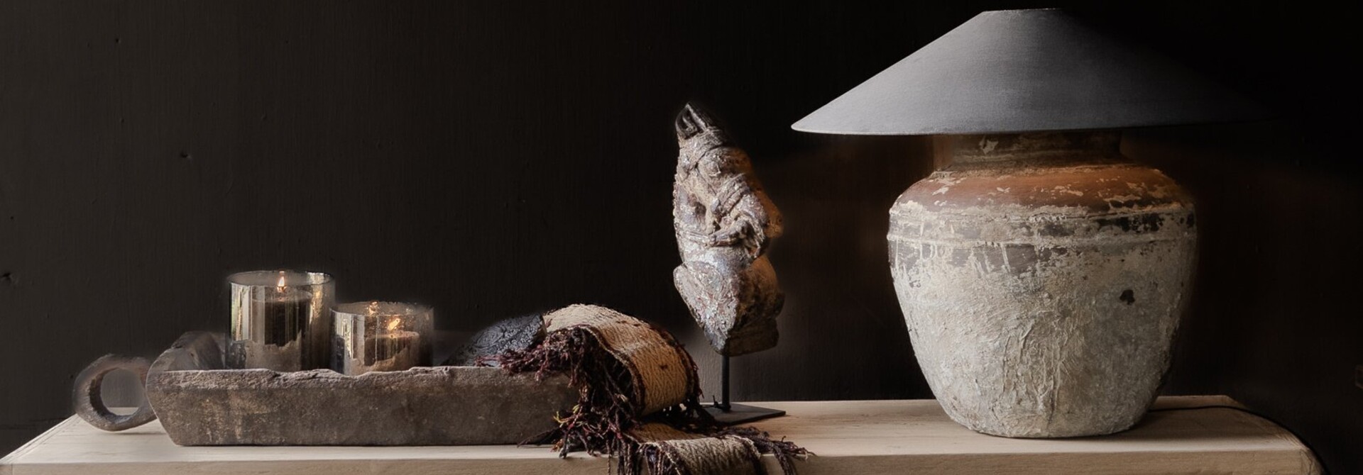 Elmwood Side Table / Wall Table / Wall Table with three drawers