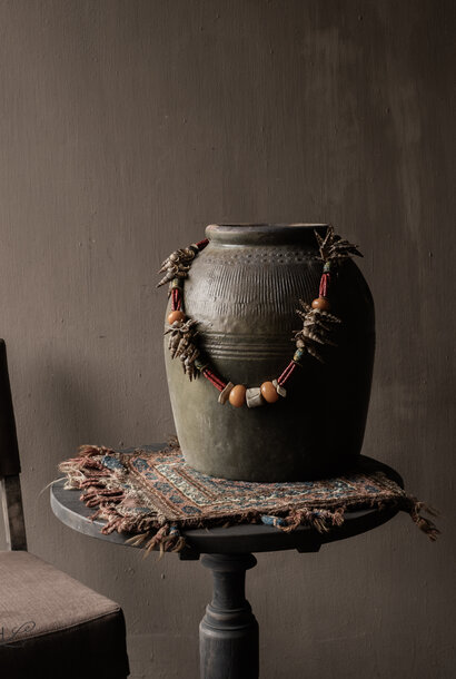Uniek Wabi Sabi  Authentiek  geglazuurde groene kruik