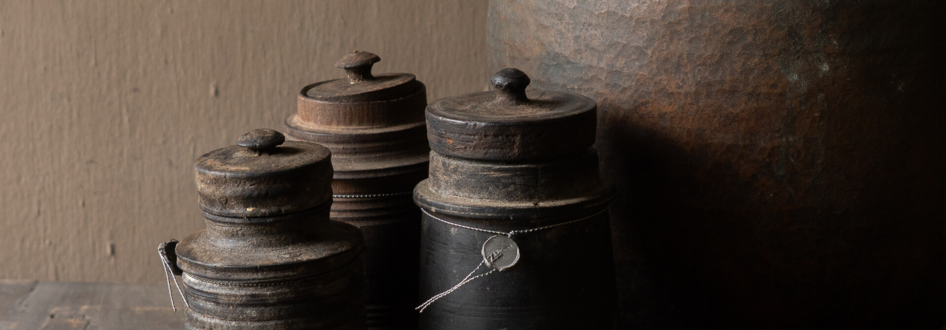 Original old wooden Nepalese jug with lid