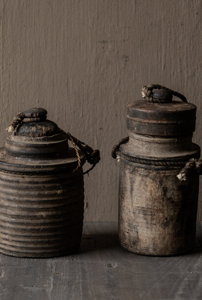 Original old wooden Nepalese jug / pot with lid