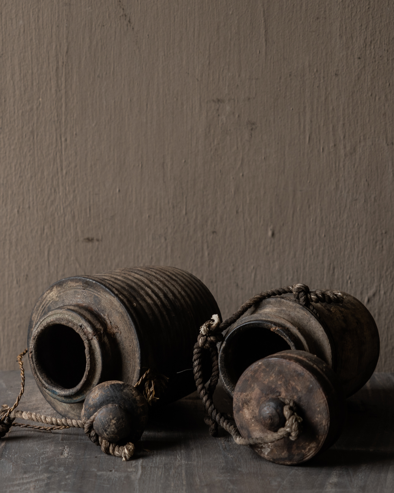 Originele Oude houten Nepalees Kruikje /Potje met deksel-4