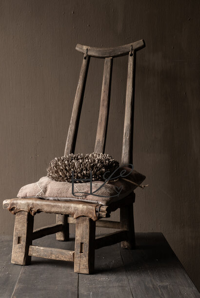 Unique antique farmhouse chair with leather seat | Rare decorative object