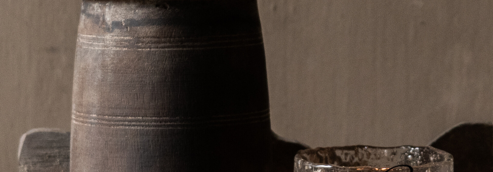 Original old wooden Nepalese jug / pot with lid