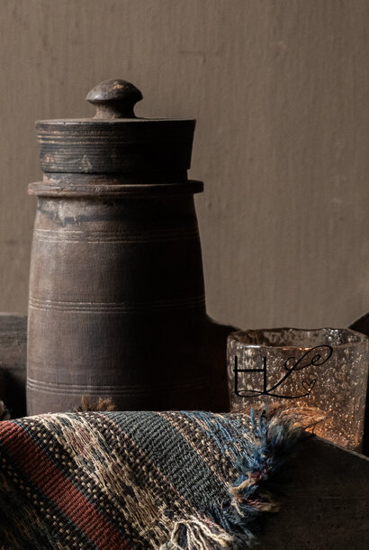 Original old wooden Nepalese jug / pot with lid