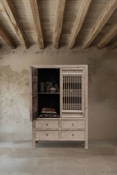 Indian wooden cabinet with louvered doors – wabi sabi & rustic