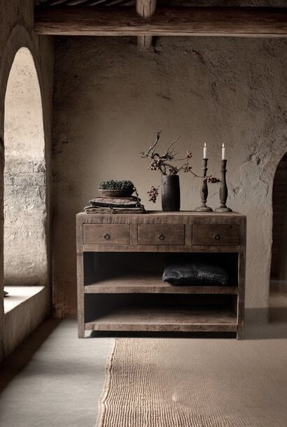 Stoer robuust  oude houten Muurtafel /Sidetable  met lades