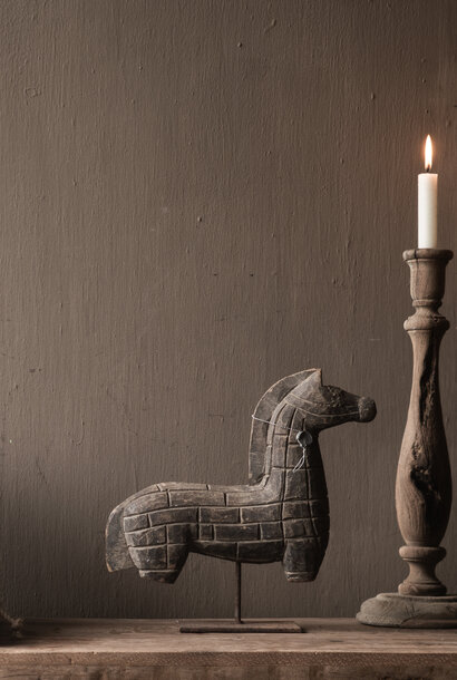 Authentic unique wooden horse on iron stand HOFFZ