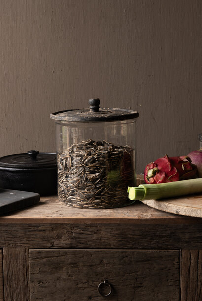 Glass storage jar with wooden lid