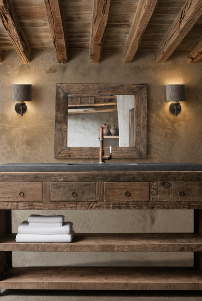 Stoer robuust  oude houten Muurtafel /Sidetable  met vier lades