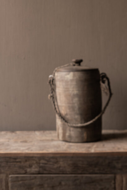 Original Old Wooden Nepalese Jug with Lid