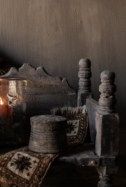 Originaler alter nepalesischer Holzkrug/Topf mit Deckel HOFFZ