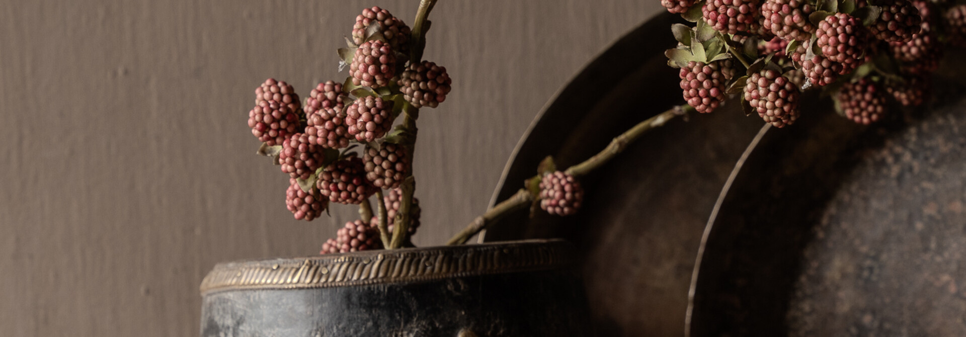 Unique small wooden jug with brass fittings
