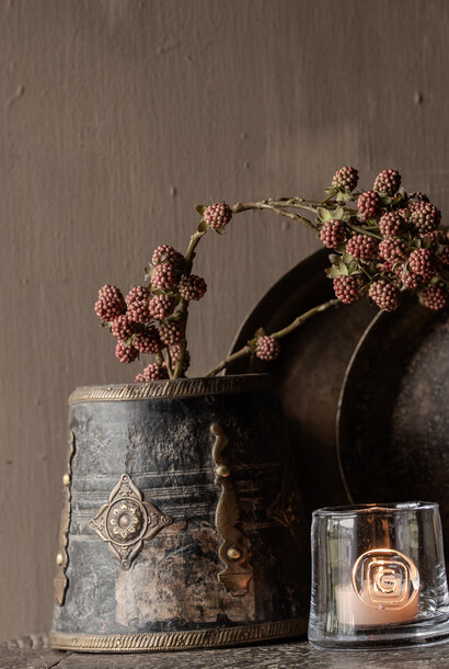 Unique small wooden jug with brass fittings