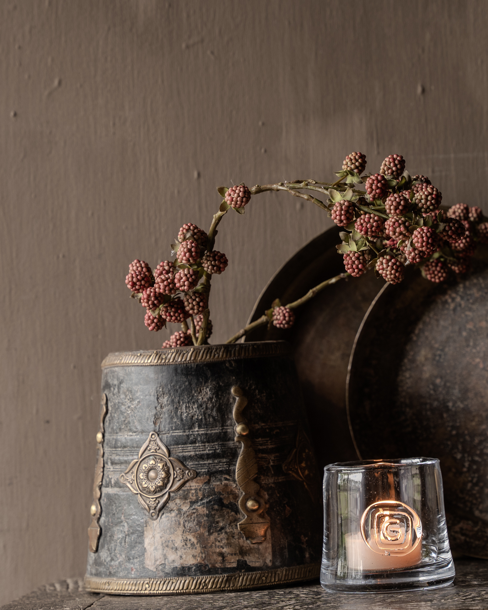 Unique small wooden jug with brass fittings-1