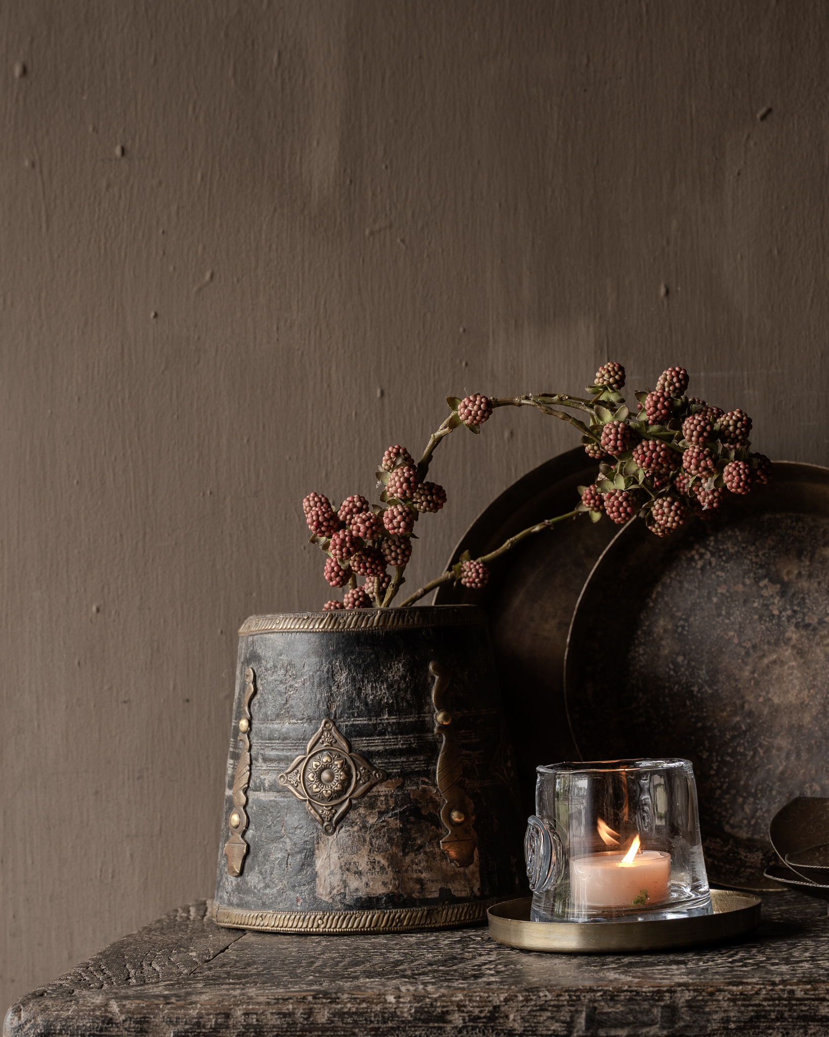 Unique small wooden jug with brass fittings-2