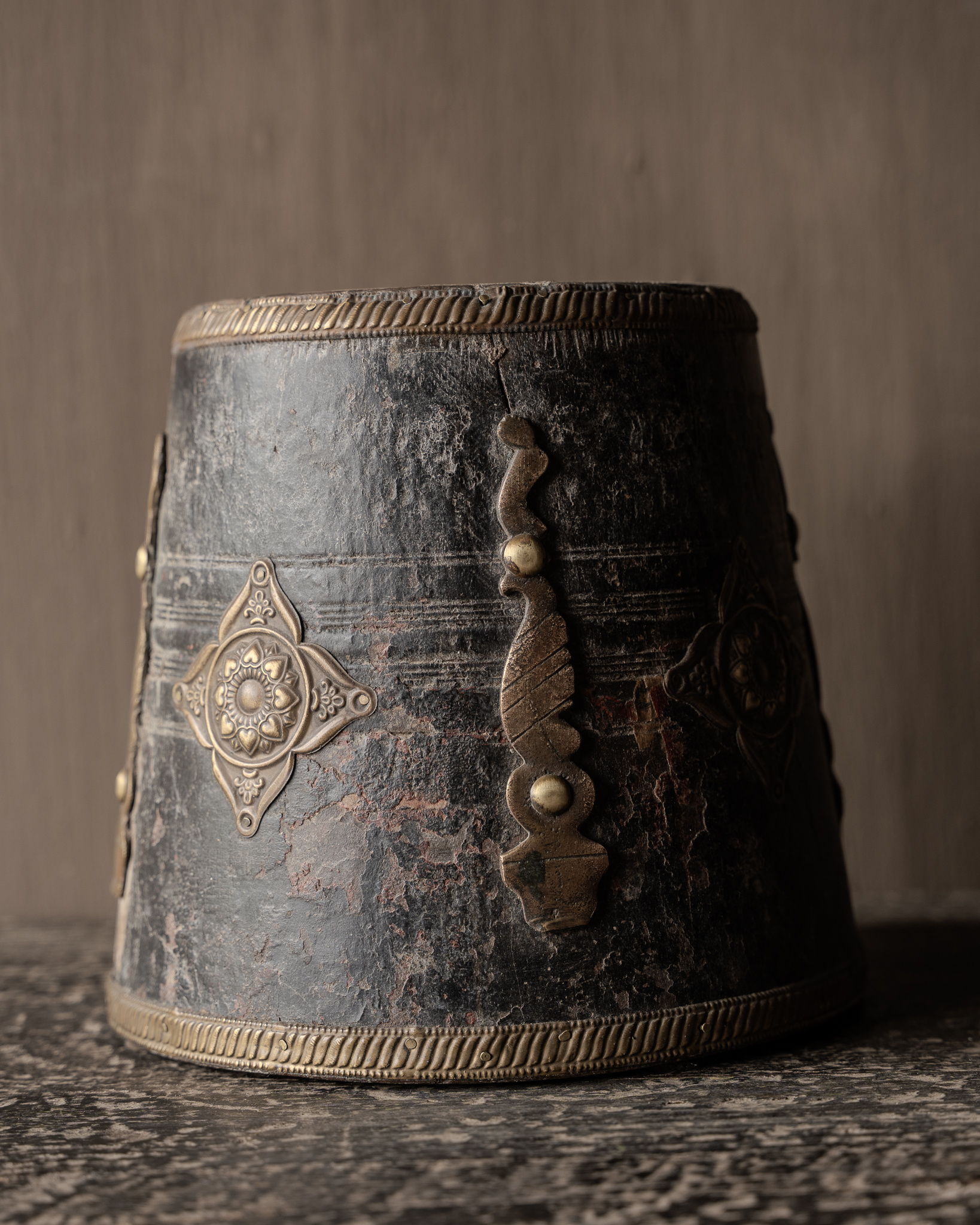 Unique small wooden jug with brass fittings-4