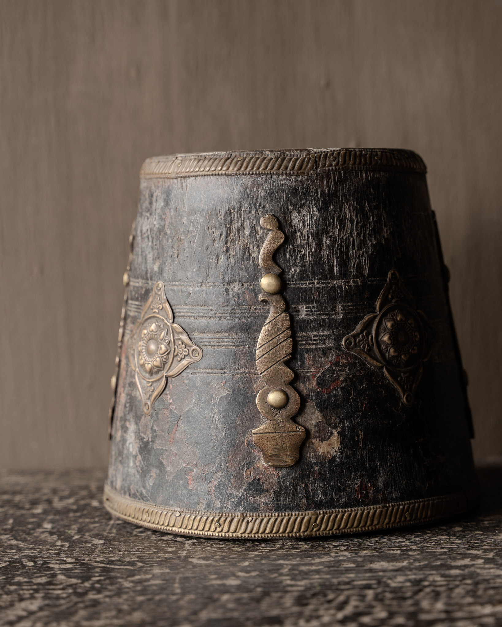 Unique small wooden jug with brass fittings-5