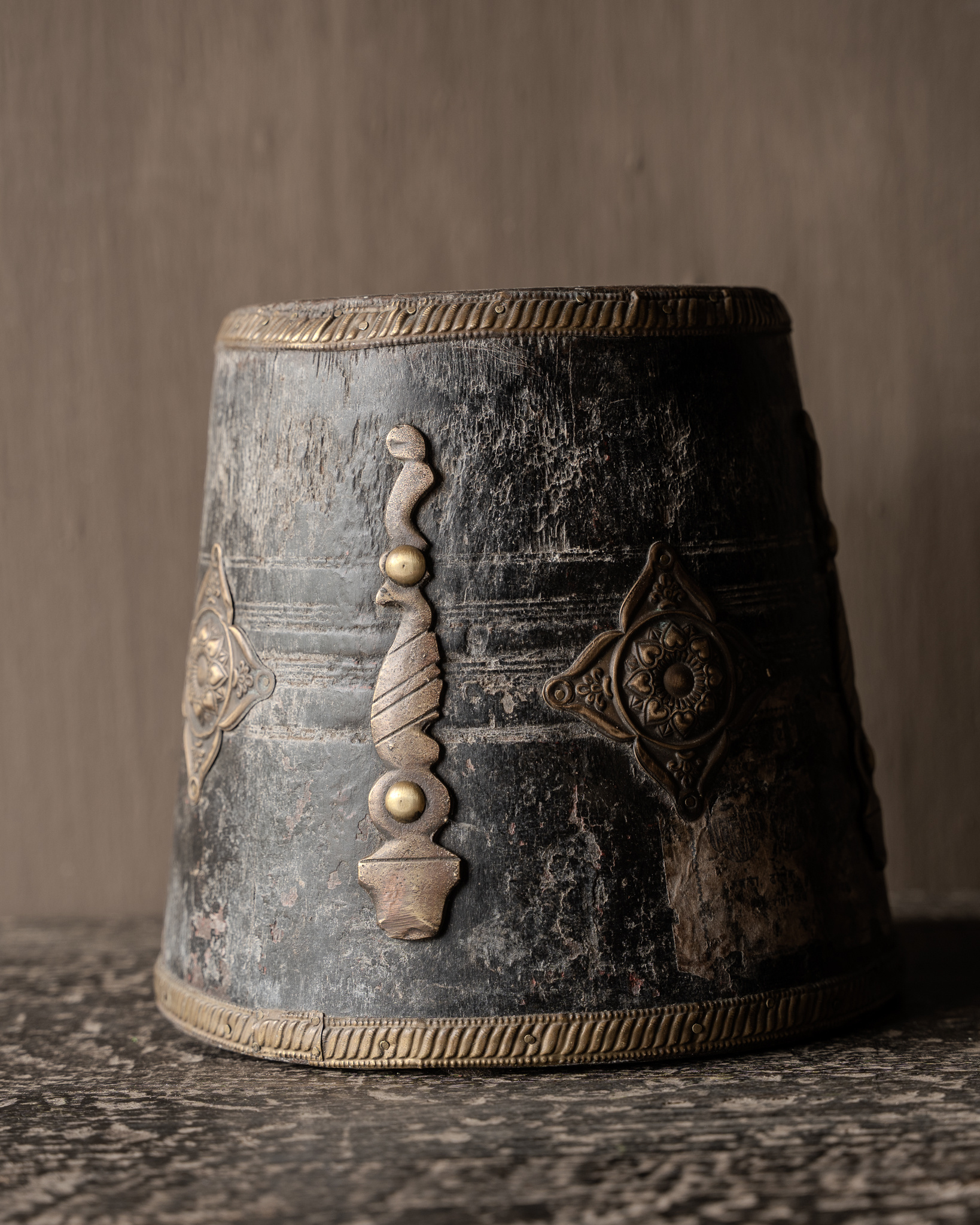 Unique small wooden jug with brass fittings-6
