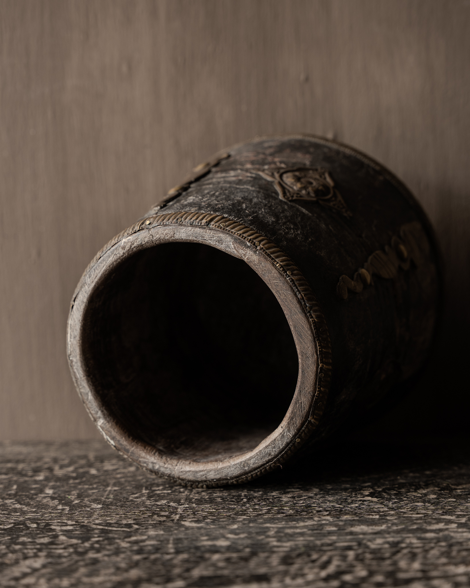 Unique small wooden jug with brass fittings-7