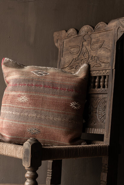 Uniek vintage kelim kussen – warme aardetinten | 50x50 cm | inclusief vulling