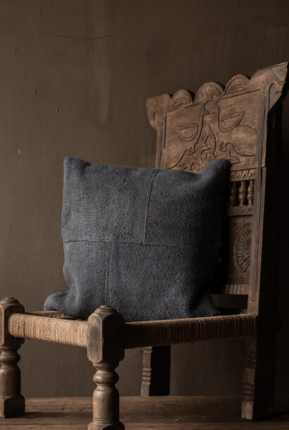 Hennep kussen 50x50 cm | patchwork | blauwgrijs & kelim